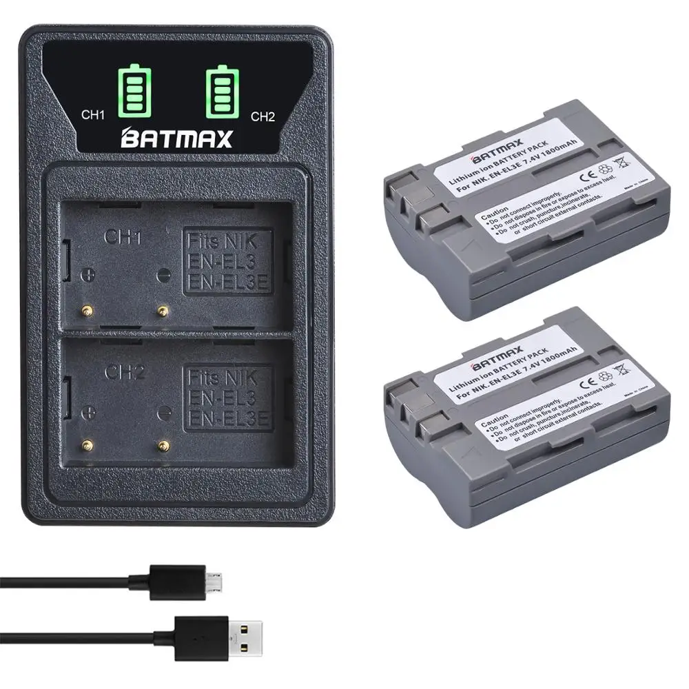 2Pcs 1800mAh EN-EL3e EN EL3e ENEL3e Camera Battery Bateria + Built-in USB LED Charger for Nikon D30 D50 D70 D70S D90 D80 D100
2Pcs 1800mAh EN-EL3e EN EL3e ENEL3e Camera Battery Bateria + Built-in USB LED Charger for Nikon D30 D50 D70 D70S D90 D80 D100