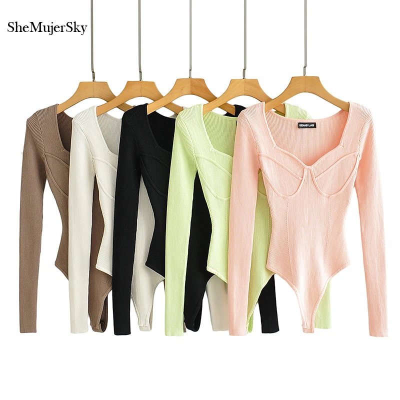 Sexy Square Collar Elastic Slim Bodysuits Women Long Sleeve Knitted Solid Color Jumpsuits Spring Autumn Bodysuit
Sexy Square Collar Elastic Slim Bodysuits Women Long Sleeve Knitted Solid Color Jumpsuits Spring Autumn Bodysuit