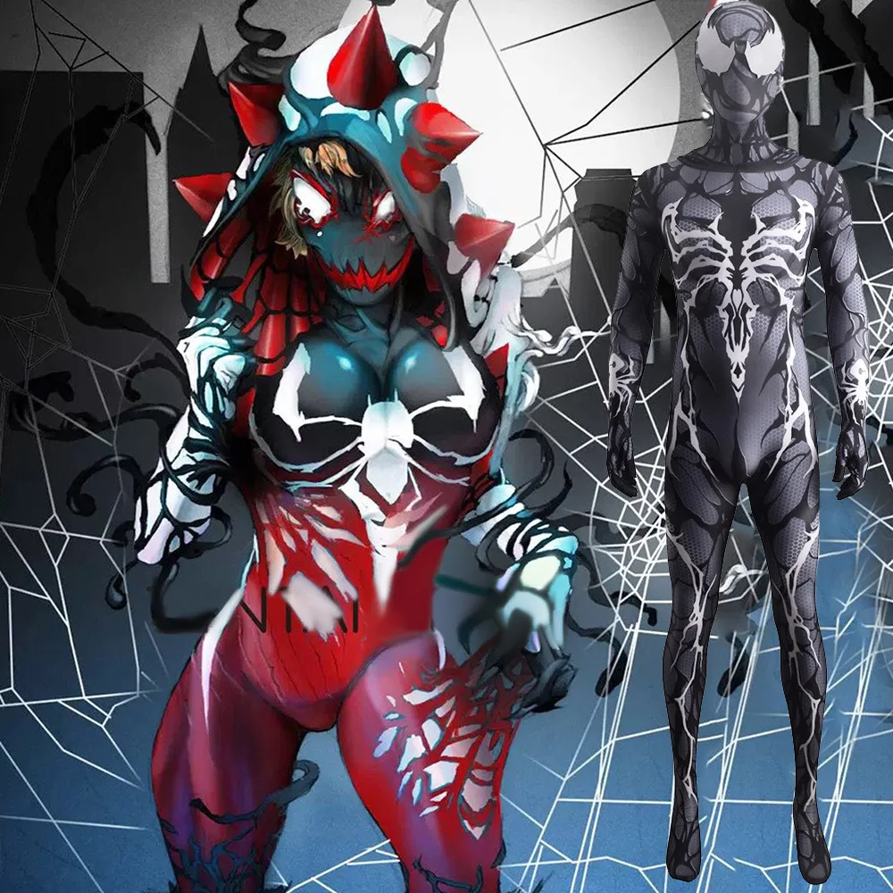 Carnage Queen Black Spiderman Cosplay Costume Hooded Superhero Zentai Bodysuits Carnage Cosplay Spandex Halloween Co's'tu'me
Carnage Queen Black Spiderman Cosplay Costume Hooded Superhero Zentai Bodysuits Carnage Cosplay Spandex Halloween Co's'tu'me