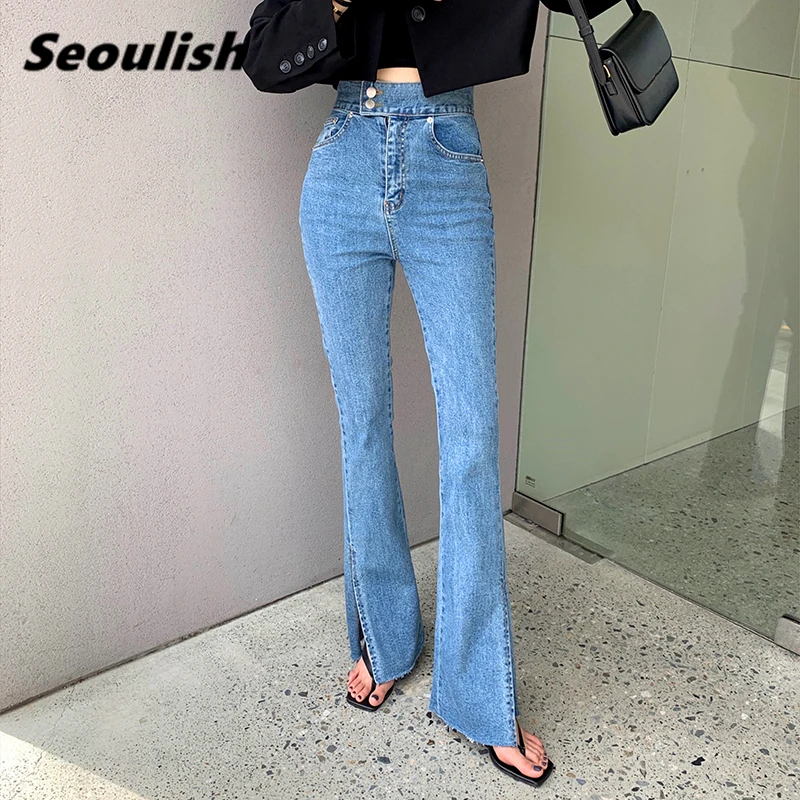 Classic Women's Jeans High Waisted Stretch Denim Flare Pants Blue Retro Washed Buttons Streetwear Slim Chic Trousers Female 2021
Classic Women's Jeans High Waisted Stretch Denim Flare Pants Blue Retro Washed Buttons Streetwear Slim Chic Trousers Female 2021