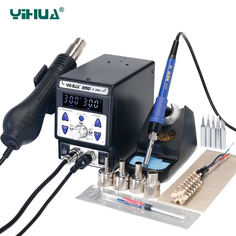 YIHUA 899D II Soldering Station 2 in 1 Rework Station 650W SMD Hot Air Gun 60W Solder Iron BGA Welding Desoldering Tool Stations
YIHUA 899D II Soldering Station 2 in 1 Rework Station 650W SMD Hot Air Gun 60W Solder Iron BGA Welding Desoldering Tool Stations