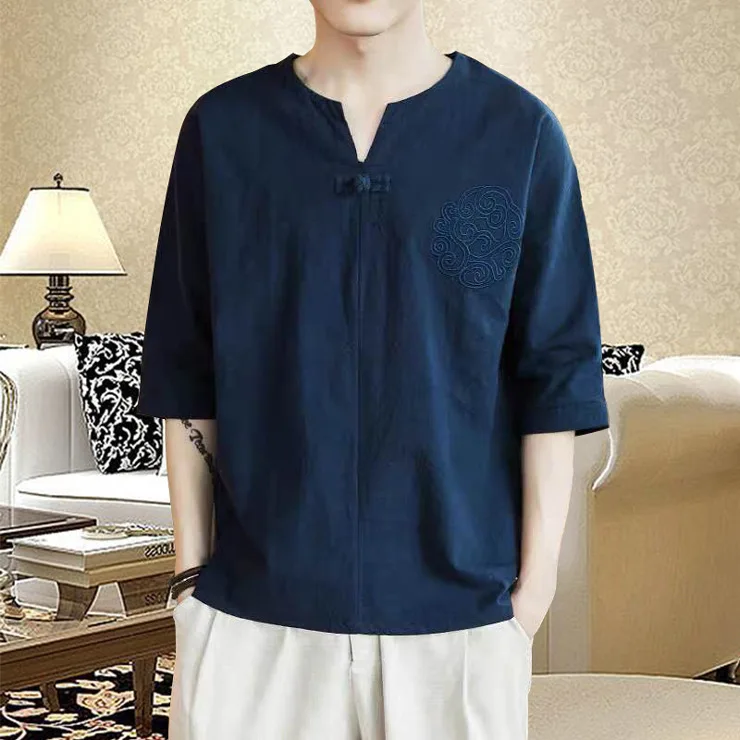 Summer Men Linen Shirt Chinese Style Retro Casual V-neck Tops Plus Size Embroidery Traditional Asian Tang Suit Tops for Man
Summer Men Linen Shirt Chinese Style Retro Casual V-neck Tops Plus Size Embroidery Traditional Asian Tang Suit Tops for Man