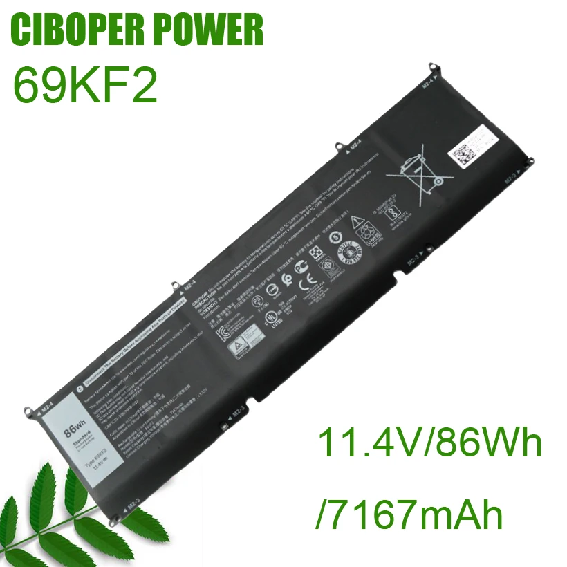 CP New Genuine Laptop Battery 69KF2 11.4V/86Wh/7167mAh 70N2F M59JH For XPS15 9500 P91F M17 R3 2020 8FCTC DVG8M P8P1P
CP New Genuine Laptop Battery 69KF2 11.4V/86Wh/7167mAh 70N2F M59JH For XPS15 9500 P91F M17 R3 2020 8FCTC DVG8M P8P1P