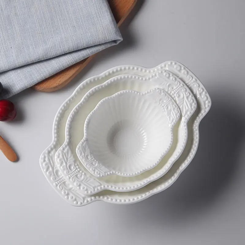 European Ceramic Tableware Embossed Binaural Salad Bowl Christmas Dessert Bowl White Special Shaped Soup Bowl Cute Fruit Plate
European Ceramic Tableware Embossed Binaural Salad Bowl Christmas Dessert Bowl White Special Shaped Soup Bowl Cute Fruit Plate