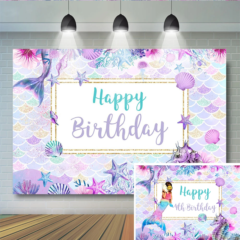 Birthday Party Photography Background Little Mermaid Theme Backdrop Gift Fish Purple Starfish Seahorse Seashell Backgrounds Prop
Birthday Party Photography Background Little Mermaid Theme Backdrop Gift Fish Purple Starfish Seahorse Seashell Backgrounds Prop