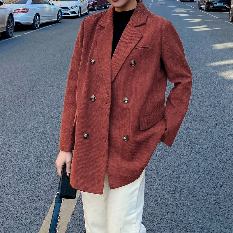 New Korean Corduroy Women Double Breasted Oversized Blazer Jacket Loose Office Lady Suit Blazer Chic Solid Outwear Basic Jacket
New Korean Corduroy Women Double Breasted Oversized Blazer Jacket Loose Office Lady Suit Blazer Chic Solid Outwear Basic Jacket