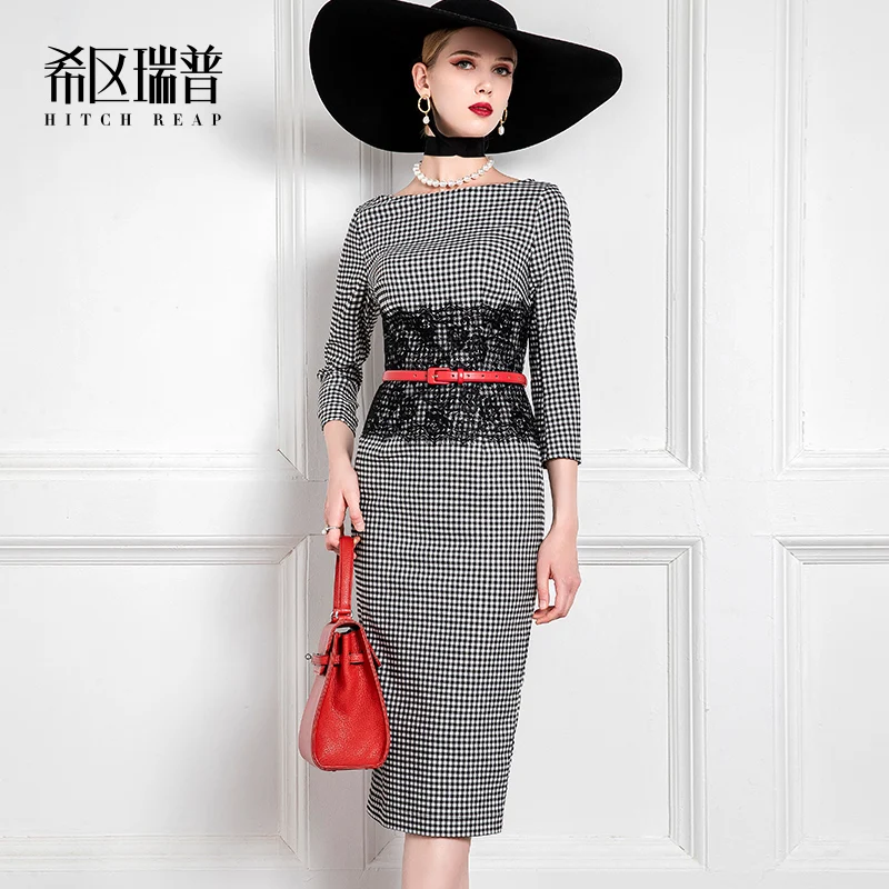 High-end celebrity temperament women's plaid lace slim dress autumn and winter European and American dress can be worn at ordina
High-end celebrity temperament women's plaid lace slim dress autumn and winter European and American dress can be worn at ordina