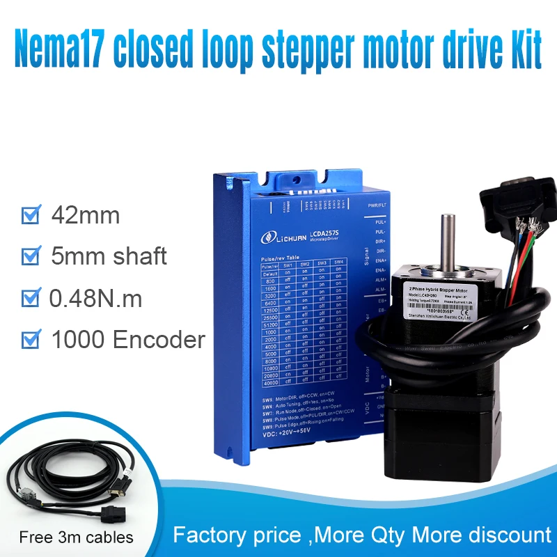 Lichuan Nema 17 2-фазный комплект шагового двигателя с замкнутым контуром 0,48 нм 1000ppr для 3D-принтера, включая кабелевую машину
Lichuan Nema 17 2-фазный комплект шагового двигателя с замкнутым контуром 0,48 нм 1000ppr для 3D-принтера, включая кабелевую машину