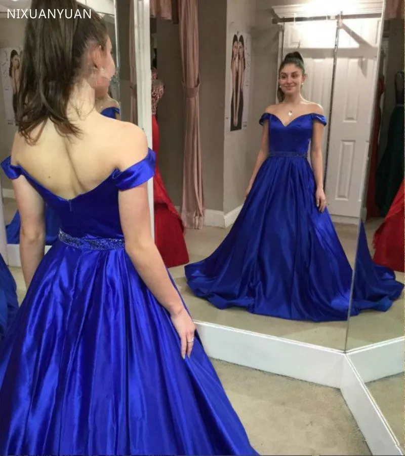 Royal Blue Off Shoulder Evening Dresses Plus Size A Line Satin Beaded Evening Gown Sexy Backless Holiday Special Occasion Dress
Royal Blue Off Shoulder Evening Dresses Plus Size A Line Satin Beaded Evening Gown Sexy Backless Holiday Special Occasion Dress