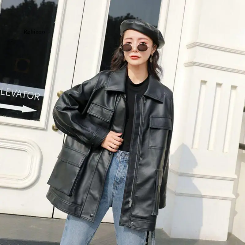 Spring Autumn Four Big Pocket Chic Loose Design Motobike Bf Vintage Retro Women Lady Pu Leather Jacket
Spring Autumn Four Big Pocket Chic Loose Design Motobike Bf Vintage Retro Women Lady Pu Leather Jacket
