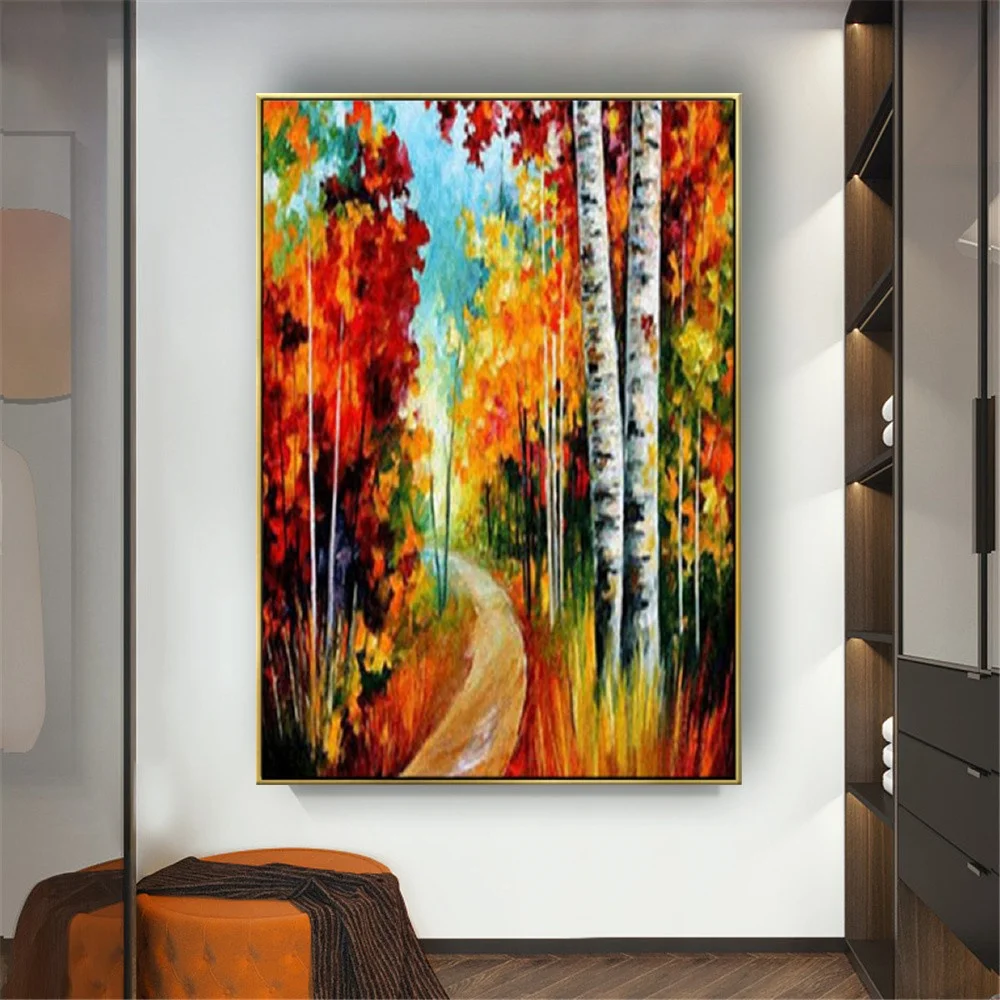 100% Handmade Modern Abstract Oil Painting Red Yellow Orange Forest Path Canvas Picture Autumn Tree Wall Art For Living Room
100% Handmade Modern Abstract Oil Painting Red Yellow Orange Forest Path Canvas Picture Autumn Tree Wall Art For Living Room