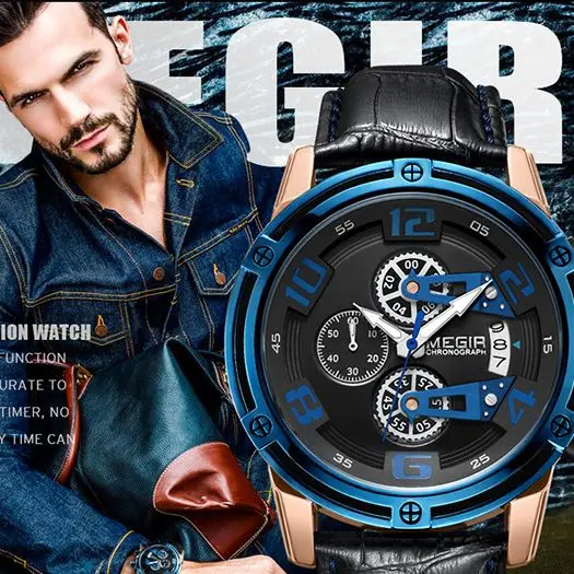 MEGIR 2078 Men's Genuine Leather Quartz Sports Watches Top Brand Luxury Chronograph Waterproof Men Wristwatches
MEGIR 2078 Men's Genuine Leather Quartz Sports Watches Top Brand Luxury Chronograph Waterproof Men Wristwatches