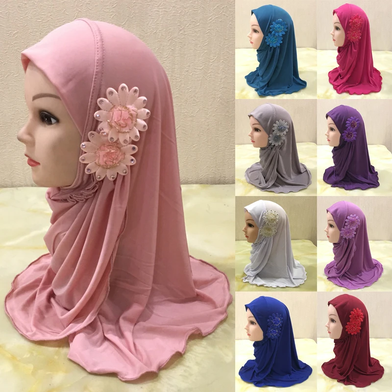 Muslim Girls Hijab Scarf with Flower Appliques Islamic Kids Plain Turban Head Wrap Shawls Elastic Kid Burqa for 2-7 Years Old
Muslim Girls Hijab Scarf with Flower Appliques Islamic Kids Plain Turban Head Wrap Shawls Elastic Kid Burqa for 2-7 Years Old