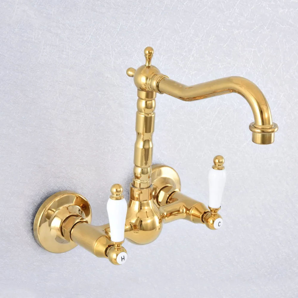 Golden Brass Double Handle Kitchen Faucet Wall Mounted 360 Degree Rotate Bathroom Kitchen Mixers Hot and Cold Tap zsf616
Golden Brass Double Handle Kitchen Faucet Wall Mounted 360 Degree Rotate Bathroom Kitchen Mixers Hot and Cold Tap zsf616