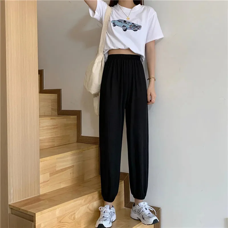 Summer Women Ice Silk Fashion Sport Pants Plus Size Loose Comfortable Trousers Female Solid Color Elastic High Waist Harem Pant
Summer Women Ice Silk Fashion Sport Pants Plus Size Loose Comfortable Trousers Female Solid Color Elastic High Waist Harem Pant