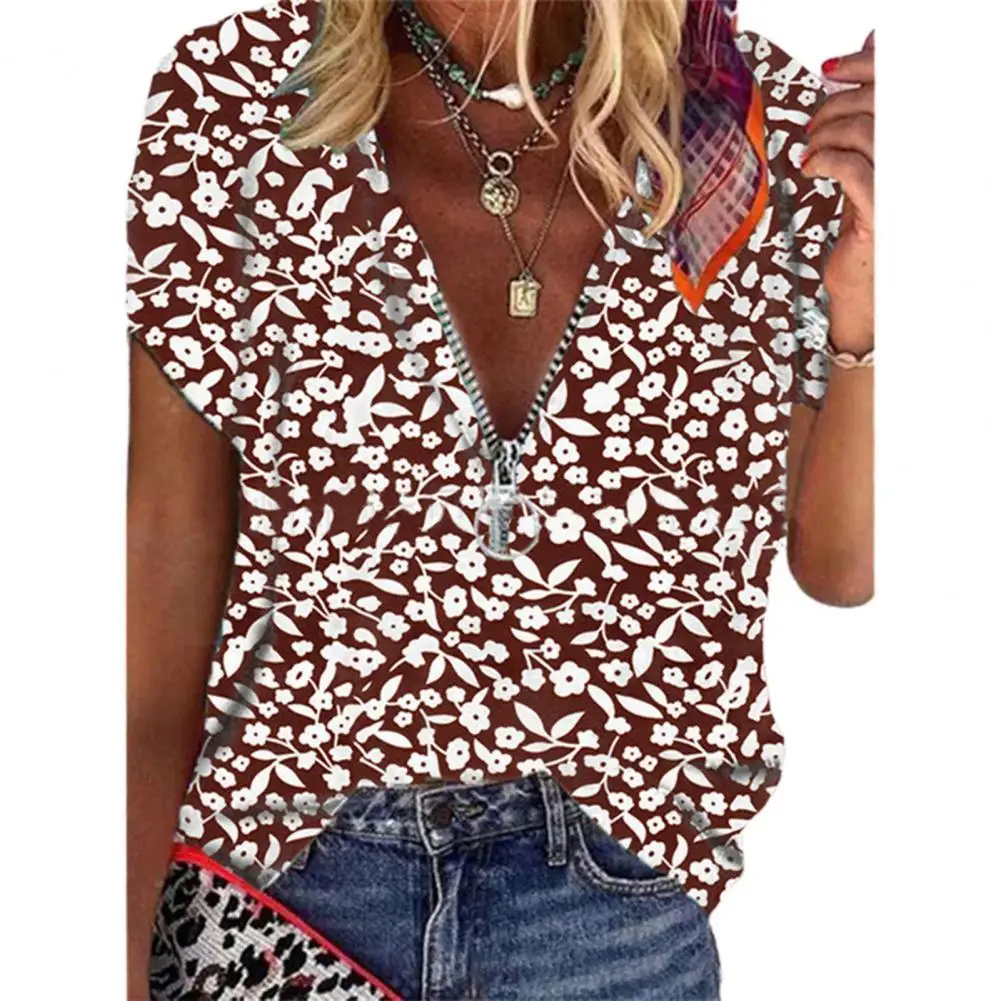 Summer Shirts Short Sleeve V Neck Women Blouse Comfy Floral Print Zipper Casual Tee Shirt Pullover Top T-shirt Women 2021
Summer Shirts Short Sleeve V Neck Women Blouse Comfy Floral Print Zipper Casual Tee Shirt Pullover Top T-shirt Women 2021