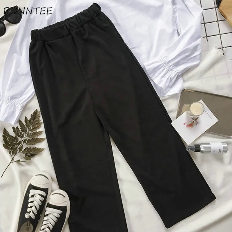 Pants Women Solid Loose Ankle-length Elastic Waist Pockets Wide Leg Black Womens Trousers Leisure All-match Simple Trendy Chic
Pants Women Solid Loose Ankle-length Elastic Waist Pockets Wide Leg Black Womens Trousers Leisure All-match Simple Trendy Chic