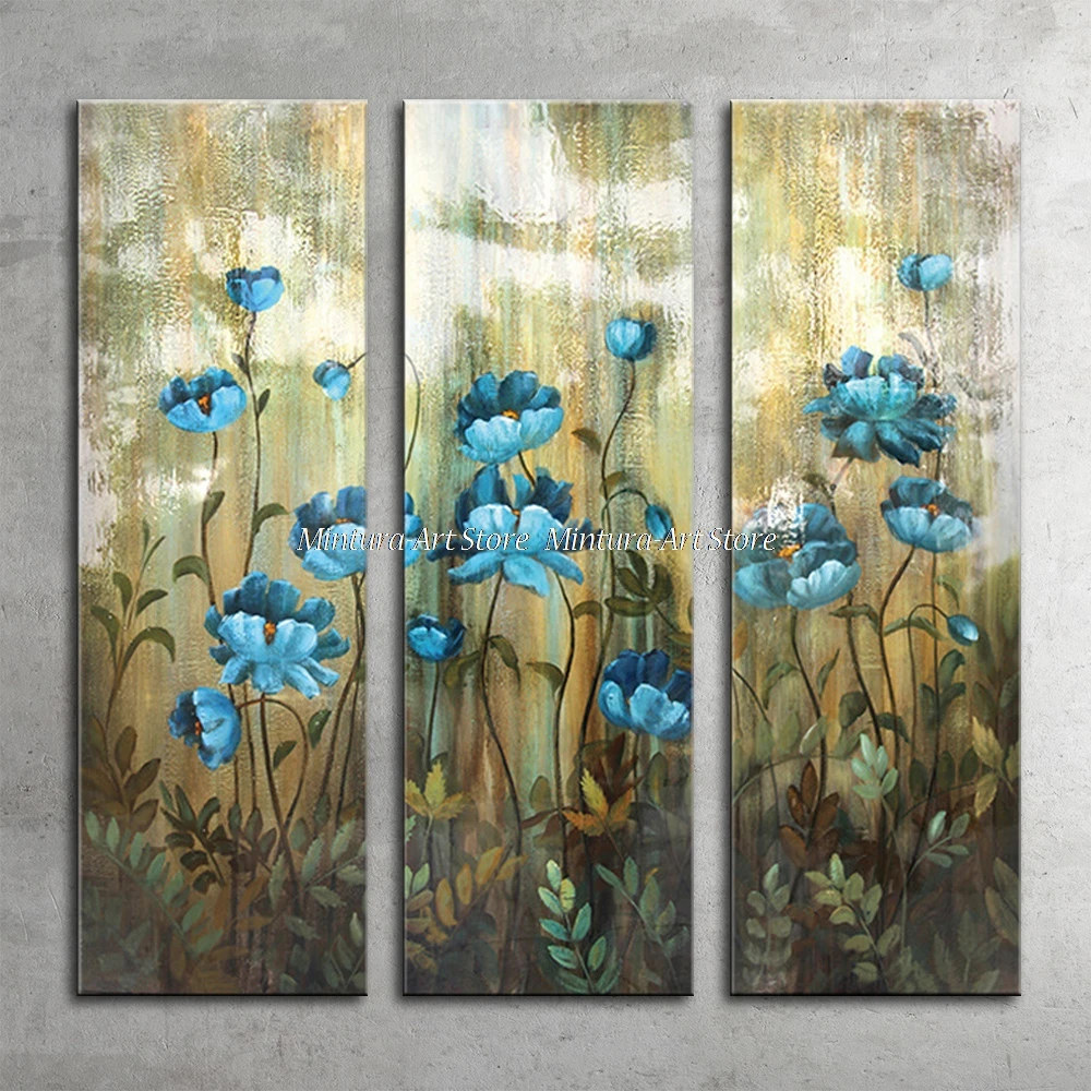 Hand Painted Blue Flowers Oil Paintings On Canvas,Large Size Modern Wall Pictures Group Art For Living Room Home Decoration 3Set 
Hand Painted Blue Flowers Oil Paintings On Canvas,Large Size Modern Wall Pictures Group Art For Living Room Home Decoration 3Set