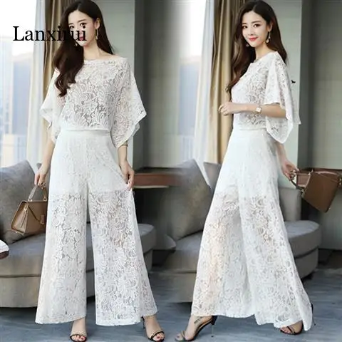 New Summer Women Hollow Out Lace Blouse Tops + Wide Leg Long Pant 2 Piece Set Female Two Piece Suit Outfits
New Summer Women Hollow Out Lace Blouse Tops + Wide Leg Long Pant 2 Piece Set Female Two Piece Suit Outfits