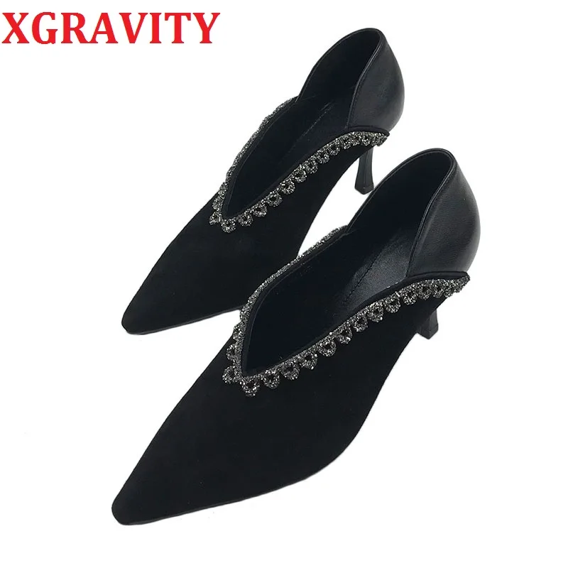 Женские туфли на высоком каблуке XGRAVITY, элегантные европейские туфли с V-образным вырезом и кристаллами, модель C095 на весну и осень, 2022
Женские туфли на высоком каблуке XGRAVITY, элегантные европейские туфли с V-образным вырезом и кристаллами, модель C095 на весну и осень, 2022