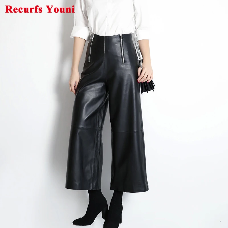 Women Genuine Leather Wide-Leg Pants Female 90 CM Length High Waist Personality Zipper Loose Casual Nine Points Trousers Steet
Women Genuine Leather Wide-Leg Pants Female 90 CM Length High Waist Personality Zipper Loose Casual Nine Points Trousers Steet