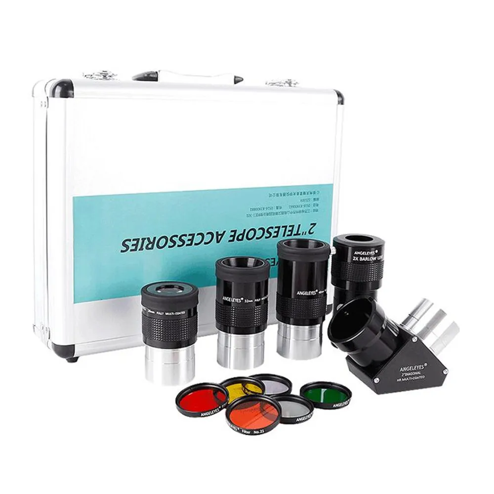 Angeleyes 2 Inches Eyepiece Set Include 26mm 32mm 40mm Eyepiece 2X Barlow Lens 90 Degress Zenith Mirror 6 Colors Sun Moon Filter
Angeleyes 2 Inches Eyepiece Set Include 26mm 32mm 40mm Eyepiece 2X Barlow Lens 90 Degress Zenith Mirror 6 Colors Sun Moon Filter