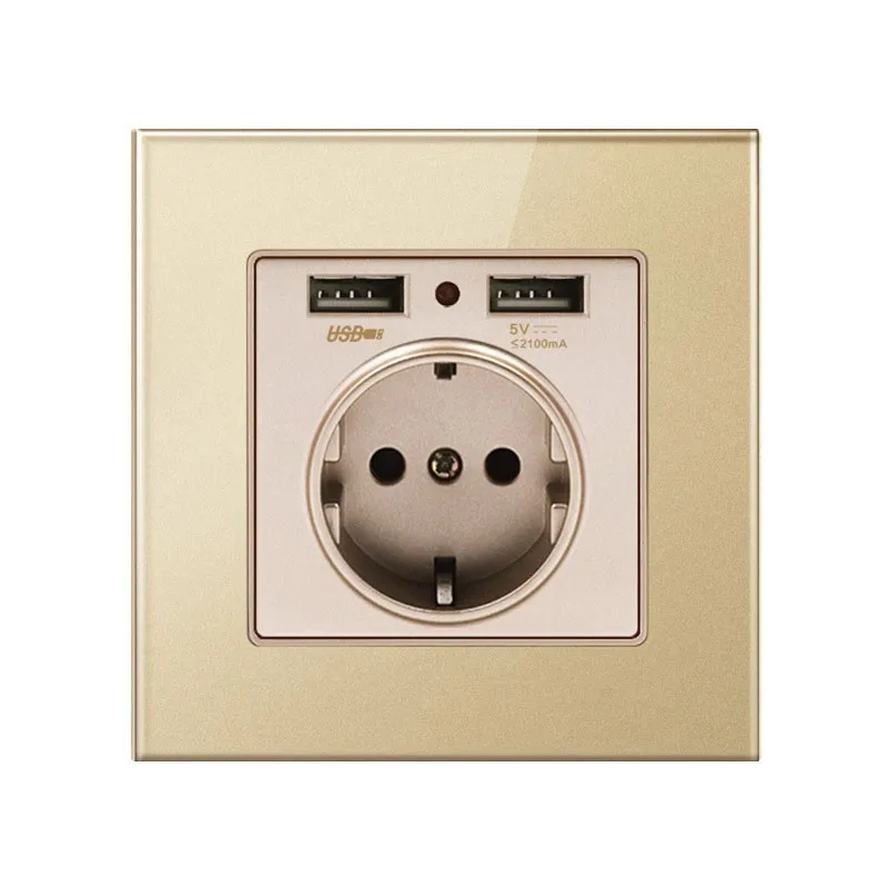 Crystal Glass Panel Dual Usb Charging Port 2.1a Wall Charger Adapter 16a Eu Socket Power Outlet Gold Color
Crystal Glass Panel Dual Usb Charging Port 2.1a Wall Charger Adapter 16a Eu Socket Power Outlet Gold Color