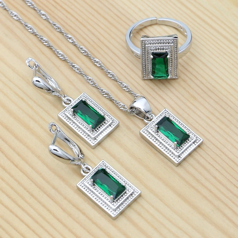 Green Emerald 925 Silver Geometric Jewelry Set for Women Earrings Ring Chain Pendant Classic Jewelry
Green Emerald 925 Silver Geometric Jewelry Set for Women Earrings Ring Chain Pendant Classic Jewelry