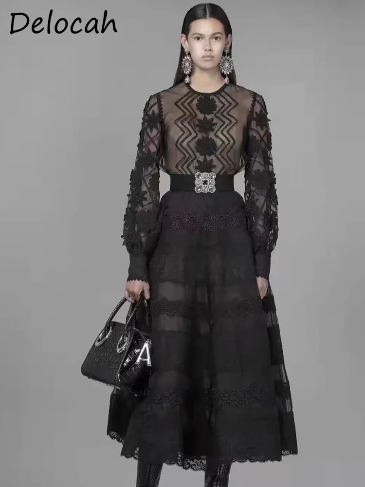 Delocah Spring Women Elegant A-Line Dress Fashion Designer Lantern Sleeve Embroidery Lace Black Big Swing Midi Dresses Vestidos
Delocah Spring Women Elegant A-Line Dress Fashion Designer Lantern Sleeve Embroidery Lace Black Big Swing Midi Dresses Vestidos
