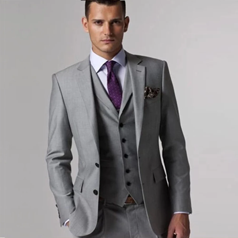 Classic Suits Men For Wedding Light Grey Single Breasted Jacket Vest Pants 3 Pieces Groom Tuxedos Custom Made Business Blazer
Classic Suits Men For Wedding Light Grey Single Breasted Jacket Vest Pants 3 Pieces Groom Tuxedos Custom Made Business Blazer