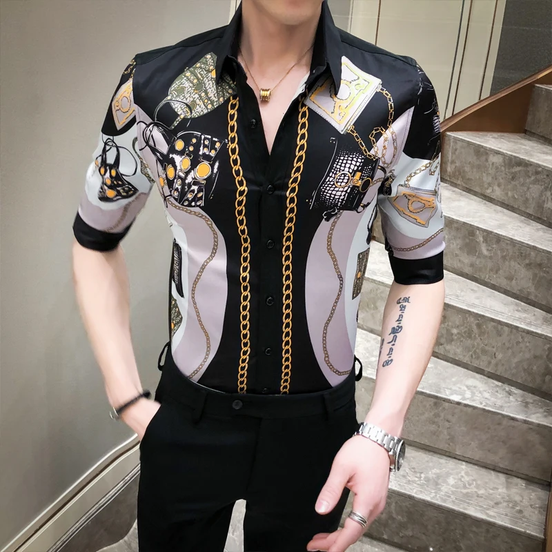 Fit Casual Slim Luxury Dress Shirts Streetwear Night Club Blusa Camisas Para Hombre 2020 Chain Printing Shirt Men Half Sleeve
Fit Casual Slim Luxury Dress Shirts Streetwear Night Club Blusa Camisas Para Hombre 2020 Chain Printing Shirt Men Half Sleeve