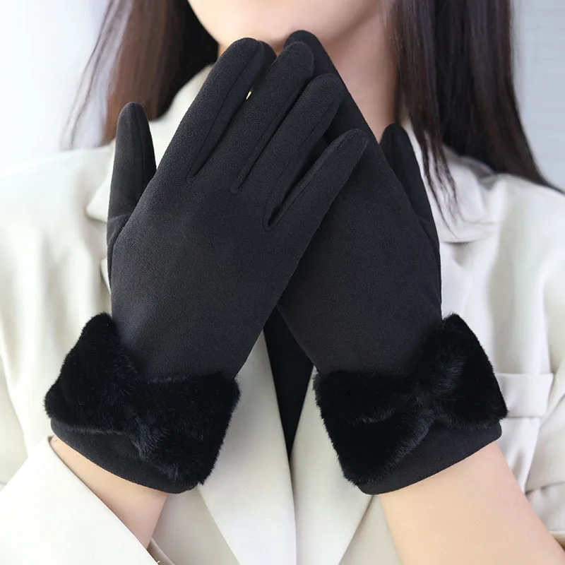 Women's Winter Outdoor Cycling Cashmere Warm Gloves Cute Bow Plush Thick Plus Velvet Coldproof Touch Screen Driving Mittens R81
Women's Winter Outdoor Cycling Cashmere Warm Gloves Cute Bow Plush Thick Plus Velvet Coldproof Touch Screen Driving Mittens R81