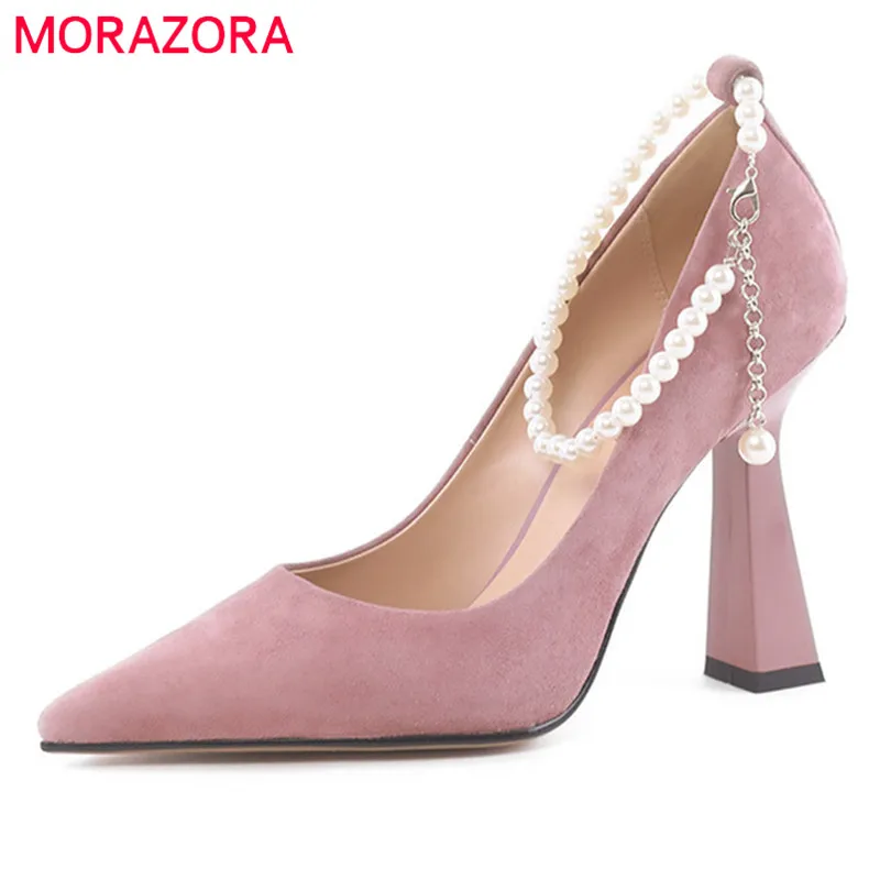 MORAZORA 2024 Pink 10cm Thin High Heels Ladies Party Wedding Shoes Suede Leather String Bead Elegant Single Shoes Women Pumps
MORAZORA 2024 Pink 10cm Thin High Heels Ladies Party Wedding Shoes Suede Leather String Bead Elegant Single Shoes Women Pumps