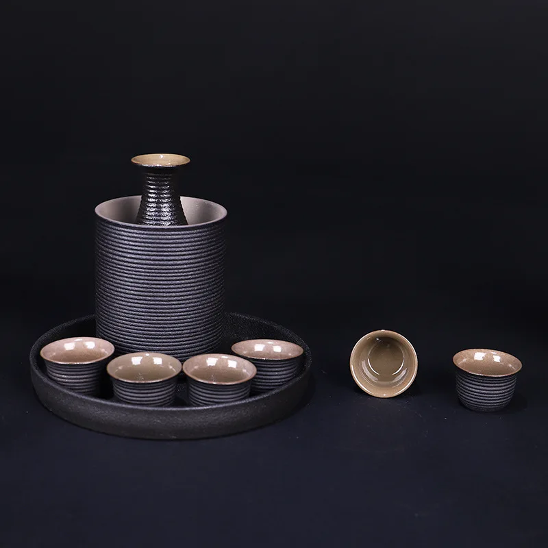 Ceramic Sake Pot Cup Set Black Pottery Liquor Flask Wine Bottle Cups Tray Japanese Style
Ceramic Sake Pot Cup Set Black Pottery Liquor Flask Wine Bottle Cups Tray Japanese Style