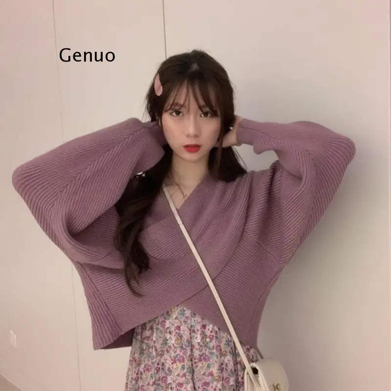 Autumn Winter Pullover Sweater Long Sleeve Cross V Neck Causal Knitted Tops Korean Solid Pull Jumpers
Autumn Winter Pullover Sweater Long Sleeve Cross V Neck Causal Knitted Tops Korean Solid Pull Jumpers
