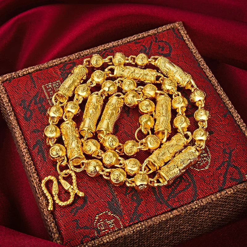 Men's Sand Gold Solid Auspicious Cloud Dragon Blessing Bead Necklace for Men 24K Gold Plated Necklace Chain Fine Jewelry Gifts
Men's Sand Gold Solid Auspicious Cloud Dragon Blessing Bead Necklace for Men 24K Gold Plated Necklace Chain Fine Jewelry Gifts