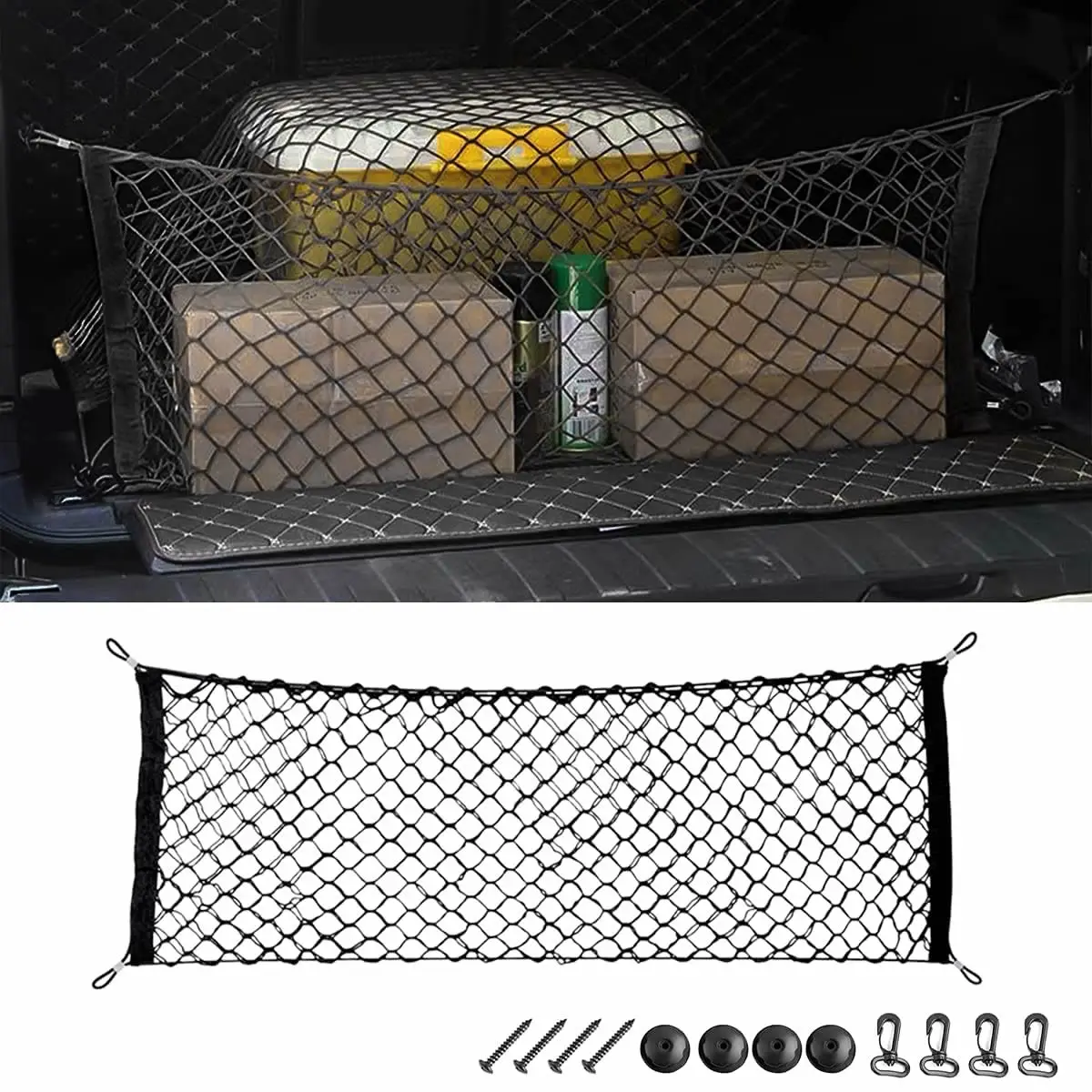 Adjustable 90*40 CM Universal Envelope Car Trunk Luggage Storage Cargo Net - Universal Stretchable Truck Net with 4 Hooks
Adjustable 90*40 CM Universal Envelope Car Trunk Luggage Storage Cargo Net - Universal Stretchable Truck Net with 4 Hooks