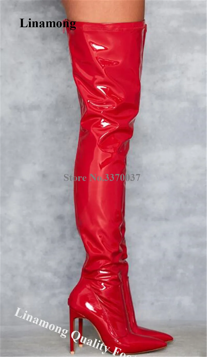 Women Sexy Slim Style Pointed Toe Red Patent Leather Over Knee Stiletto Heel Boots Back Zipper-up Shining Long High Heel Boots
Women Sexy Slim Style Pointed Toe Red Patent Leather Over Knee Stiletto Heel Boots Back Zipper-up Shining Long High Heel Boots