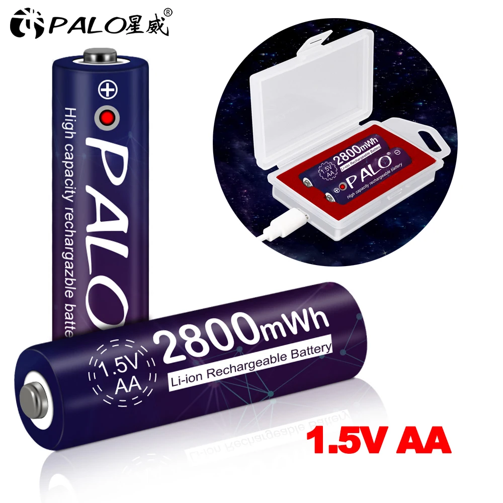 PALO 1.5v AA Li-ion Rechargeable Battery 2800mWh AA lithium1.5V Battery with Battery Charger Usb Charger for 1.5V AA aaa Battery
PALO 1.5v AA Li-ion Rechargeable Battery 2800mWh AA lithium1.5V Battery with Battery Charger Usb Charger for 1.5V AA aaa Battery