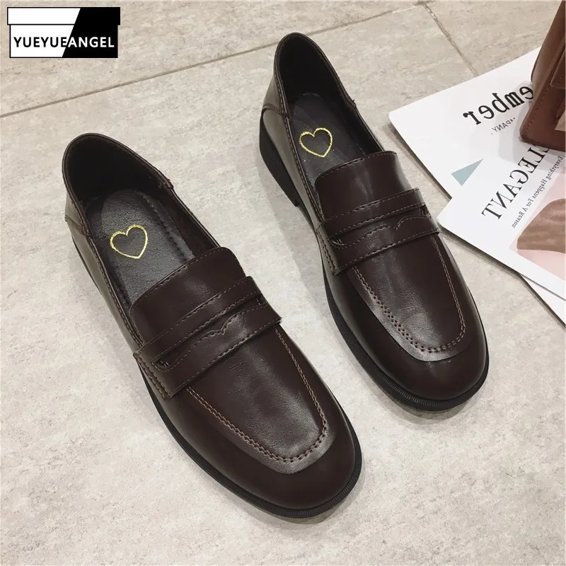 British Women Soft Pu Leather Loafers Slip On Flats Shoes Casual Comfortable Footwear Ladies Vintage Streetwear Shoes Brown
British Women Soft Pu Leather Loafers Slip On Flats Shoes Casual Comfortable Footwear Ladies Vintage Streetwear Shoes Brown