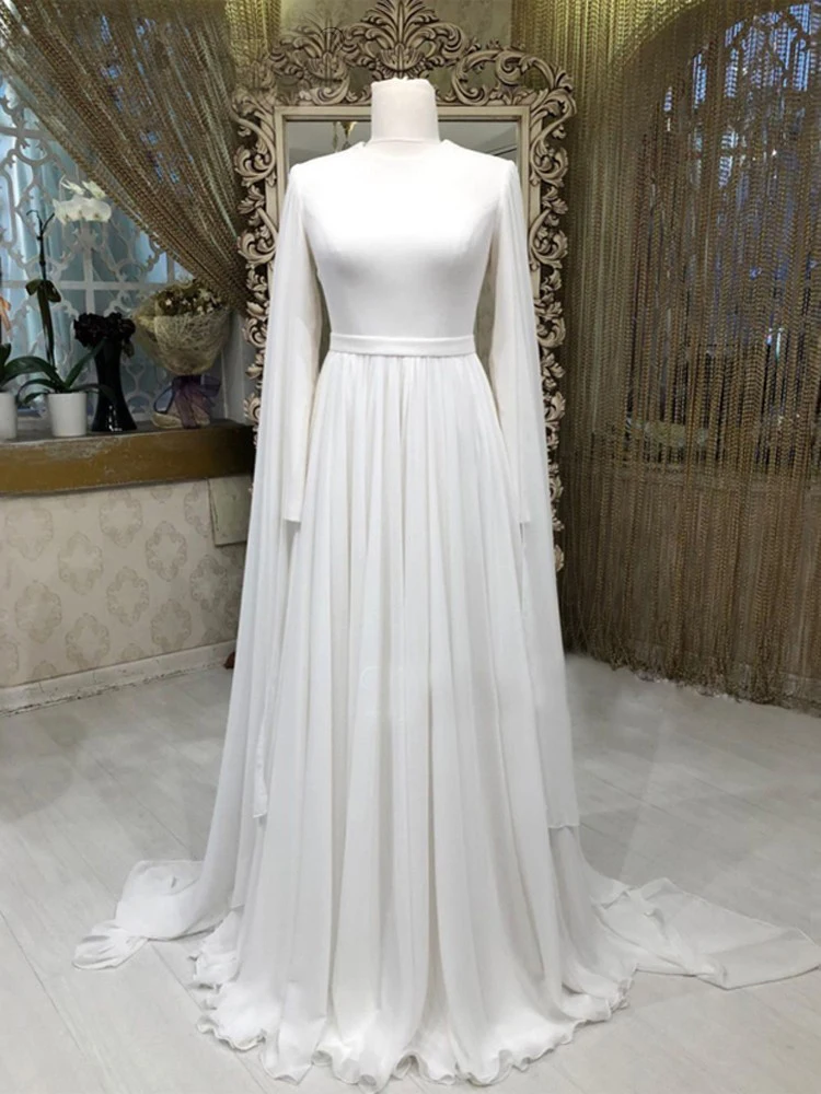 Arabic A Line Chiffon Muslim Wedding Dress With Cape Long Sleeves O Neck Bride Dress Buttons Back Vestido De Novia
Arabic A Line Chiffon Muslim Wedding Dress With Cape Long Sleeves O Neck Bride Dress Buttons Back Vestido De Novia