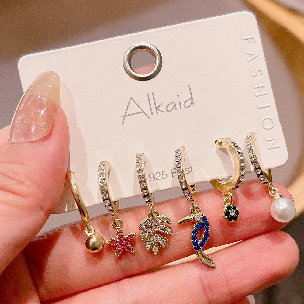 VENTFILLE 6 Pieces/set 925 Stamp Silver Color Pearl Earrings C-Shaped Zircon Hoop Starfish Parrot Leaves for Women Wholesale
VENTFILLE 6 Pieces/set 925 Stamp Silver Color Pearl Earrings C-Shaped Zircon Hoop Starfish Parrot Leaves for Women Wholesale