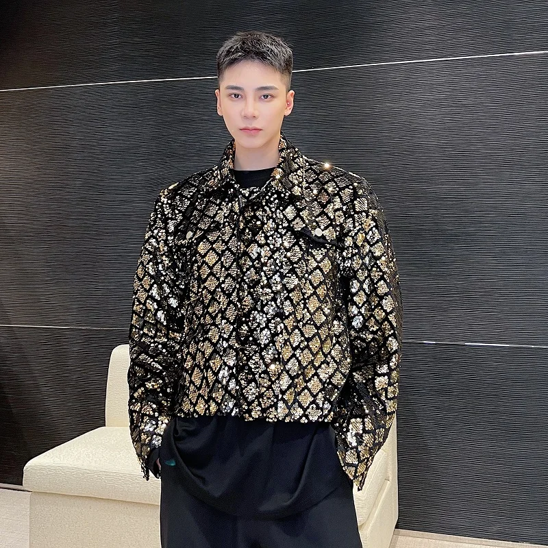 Shiny Sequin Jacket Male Singer Dancer Stage Wear Gold Plaid Sequined Zipper Loose Casual Coat Bar Nightclub Performance Costume
Shiny Sequin Jacket Male Singer Dancer Stage Wear Gold Plaid Sequined Zipper Loose Casual Coat Bar Nightclub Performance Costume