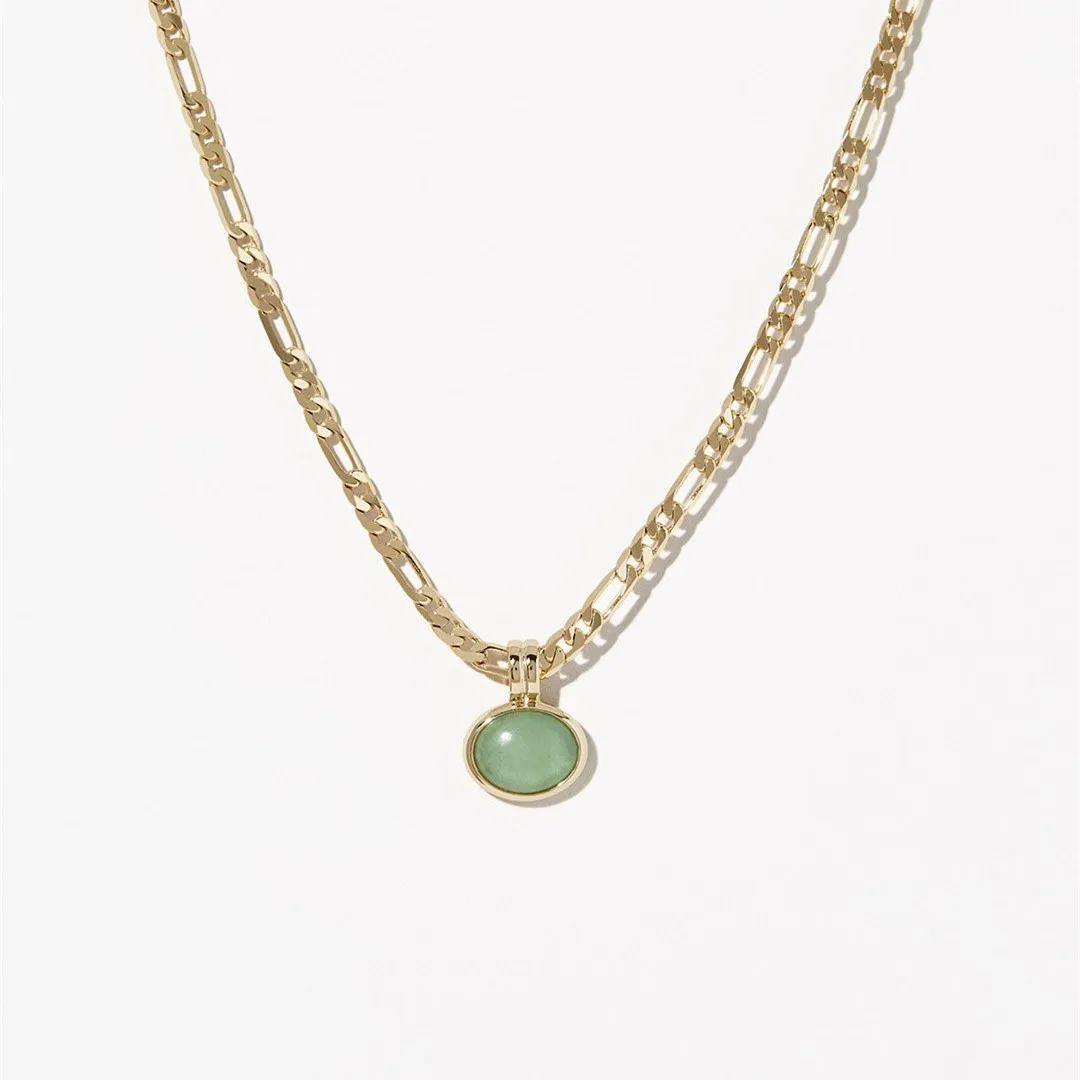 Green Aventurine Natural Gemstone Necklace Figaro Chain 18K Real Gold Plated Simple 
Green Aventurine Natural Gemstone Necklace Figaro Chain 18K Real Gold Plated Simple