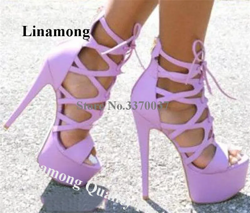 Linamong Shining Thin Straps Cross High Platform Stiletto Heel Gladiator Sandals Purple Yellow Lace-up High Heel Sandals
Linamong Shining Thin Straps Cross High Platform Stiletto Heel Gladiator Sandals Purple Yellow Lace-up High Heel Sandals