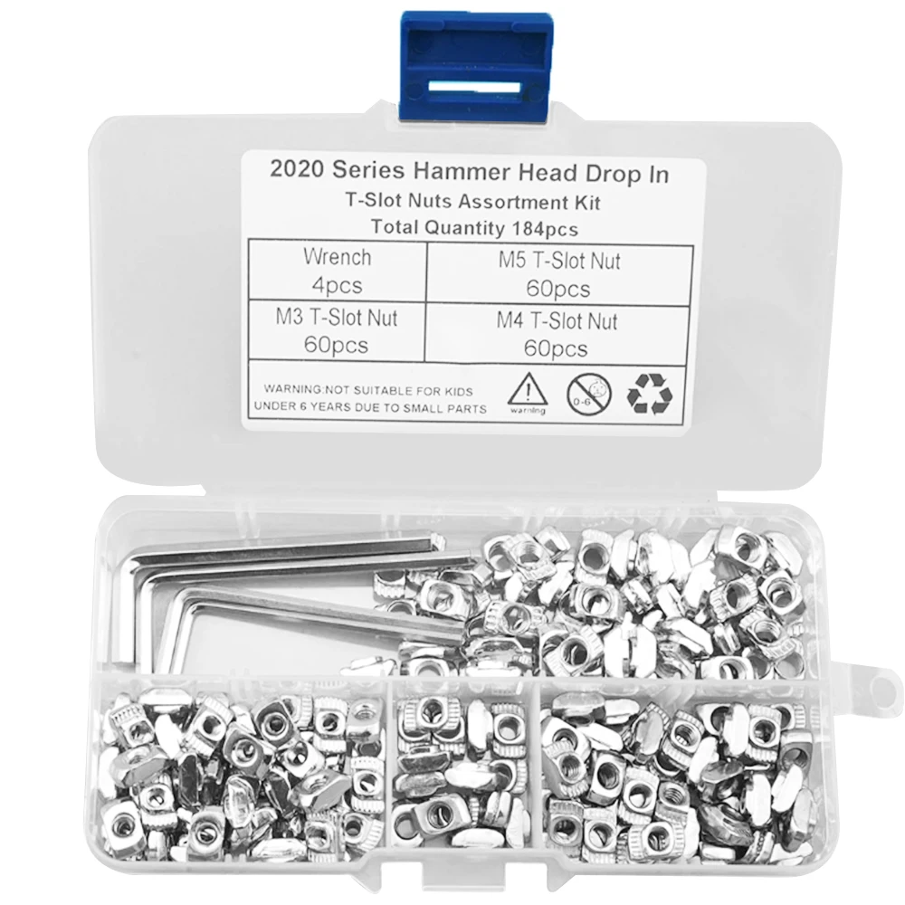 184PCS M3 M4 M5 T Nut Fasteners Drop In T-nut Set for 2020 Series Aluminum Profile
184PCS M3 M4 M5 T Nut Fasteners Drop In T-nut Set for 2020 Series Aluminum Profile