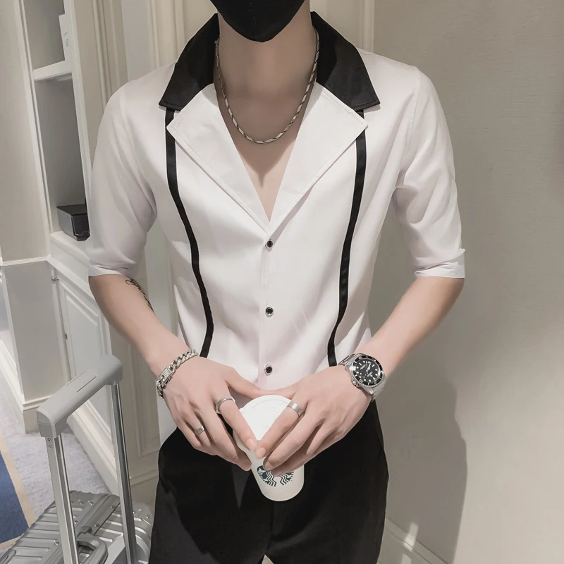 Black/White Spring Summer New Fashion Patchwork Color Half Sleeve Striped Shirts Men Clothing 2023 Simple Slim Fit Casual Tuxedo
Black/White Spring Summer New Fashion Patchwork Color Half Sleeve Striped Shirts Men Clothing 2023 Simple Slim Fit Casual Tuxedo