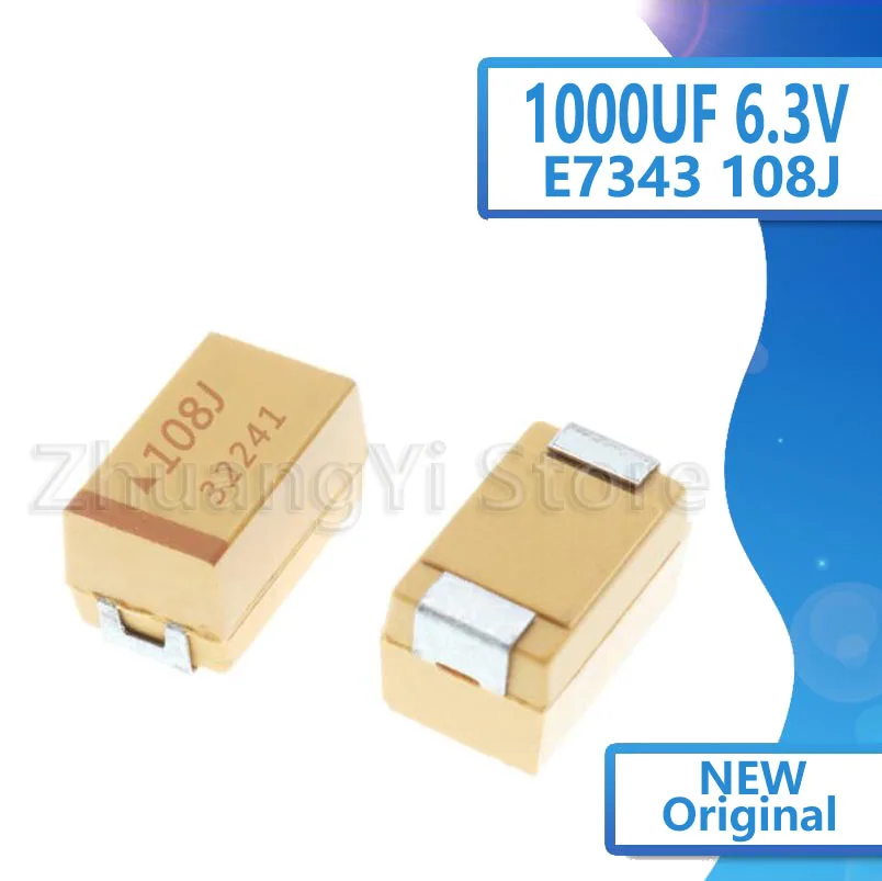 10pcs/lot Chip tantalum capacitor 6V 1000UF 6.3V E type 7343 108J bile capacitor bile capacitor yellow polarity
10pcs/lot Chip tantalum capacitor 6V 1000UF 6.3V E type 7343 108J bile capacitor bile capacitor yellow polarity