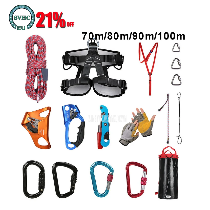 70m/80m/90m/100m Outdoor Rock Climbing Equipment Mountaineering Climbing Rope Set with Safety Belt/Buckle/Descender/Riser/Bag
70m/80m/90m/100m Outdoor Rock Climbing Equipment Mountaineering Climbing Rope Set with Safety Belt/Buckle/Descender/Riser/Bag