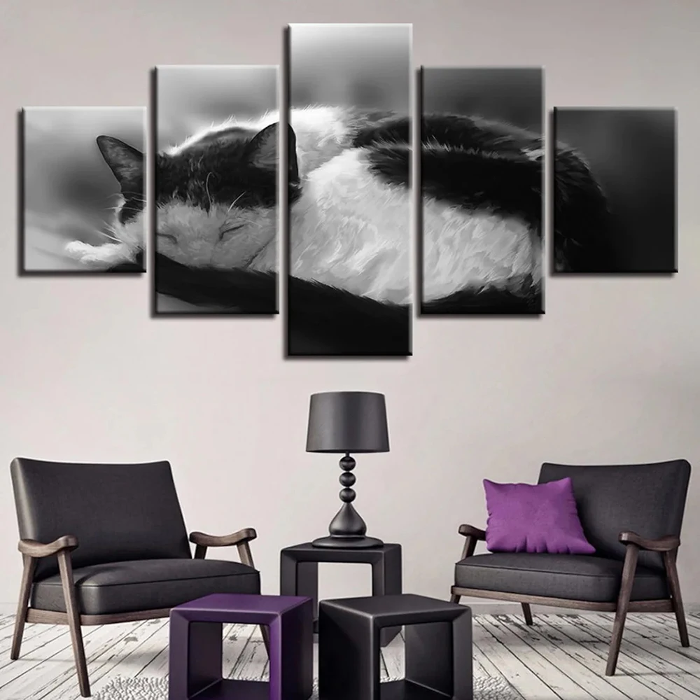 5 Pieces Wall Art Canvas Painting Black White Cute Cat Animal Poster Home Decoration Modern Living Room Modular Pictures
5 Pieces Wall Art Canvas Painting Black White Cute Cat Animal Poster Home Decoration Modern Living Room Modular Pictures